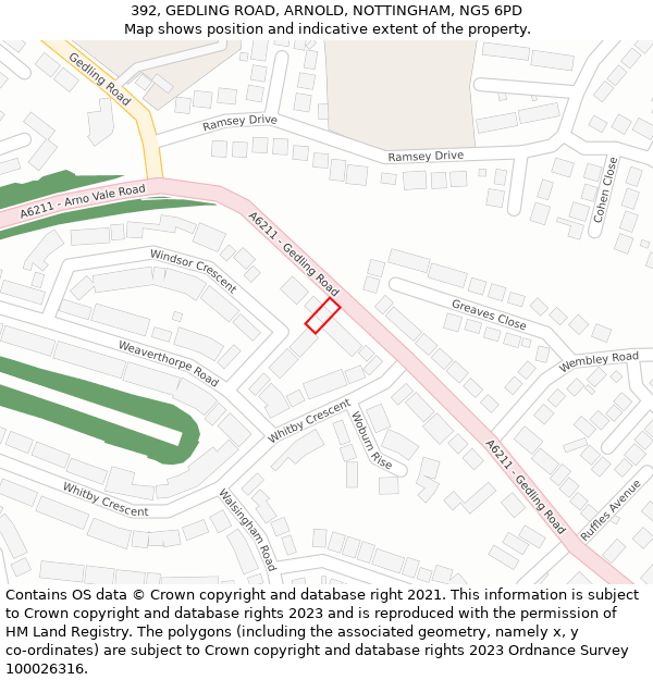 392, GEDLING ROAD, ARNOLD, NOTTINGHAM, NG5 6PD: Location map and indicative extent of plot