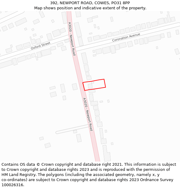 392, NEWPORT ROAD, COWES, PO31 8PP: Location map and indicative extent of plot