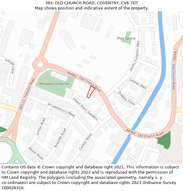 393, OLD CHURCH ROAD, COVENTRY, CV6 7DT: Location map and indicative extent of plot