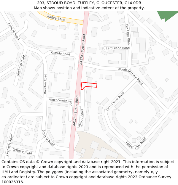 393, STROUD ROAD, TUFFLEY, GLOUCESTER, GL4 0DB: Location map and indicative extent of plot