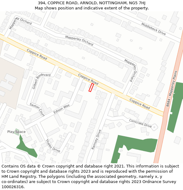 394, COPPICE ROAD, ARNOLD, NOTTINGHAM, NG5 7HJ: Location map and indicative extent of plot