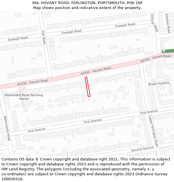 394, HAVANT ROAD, FARLINGTON, PORTSMOUTH, PO6 1NF: Location map and indicative extent of plot