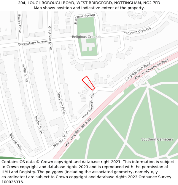 394, LOUGHBOROUGH ROAD, WEST BRIDGFORD, NOTTINGHAM, NG2 7FD: Location map and indicative extent of plot