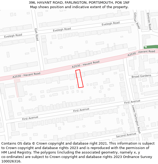 396, HAVANT ROAD, FARLINGTON, PORTSMOUTH, PO6 1NF: Location map and indicative extent of plot