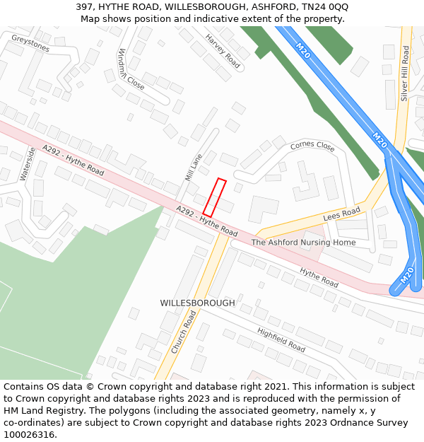 397, HYTHE ROAD, WILLESBOROUGH, ASHFORD, TN24 0QQ: Location map and indicative extent of plot