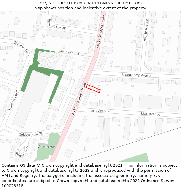 397, STOURPORT ROAD, KIDDERMINSTER, DY11 7BG: Location map and indicative extent of plot
