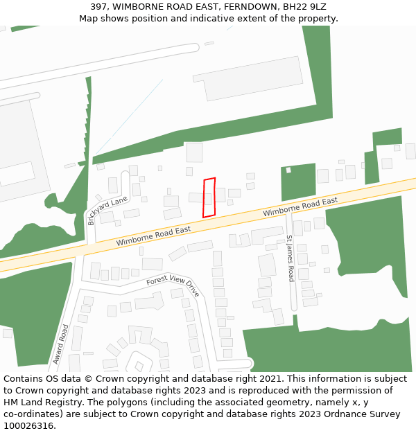 397, WIMBORNE ROAD EAST, FERNDOWN, BH22 9LZ: Location map and indicative extent of plot