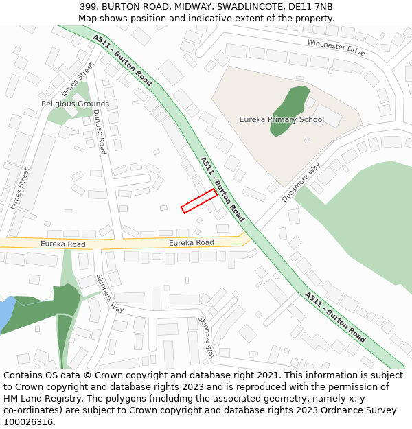 399, BURTON ROAD, MIDWAY, SWADLINCOTE, DE11 7NB: Location map and indicative extent of plot