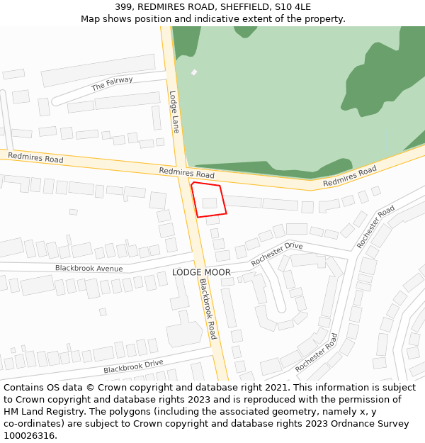 399, REDMIRES ROAD, SHEFFIELD, S10 4LE: Location map and indicative extent of plot