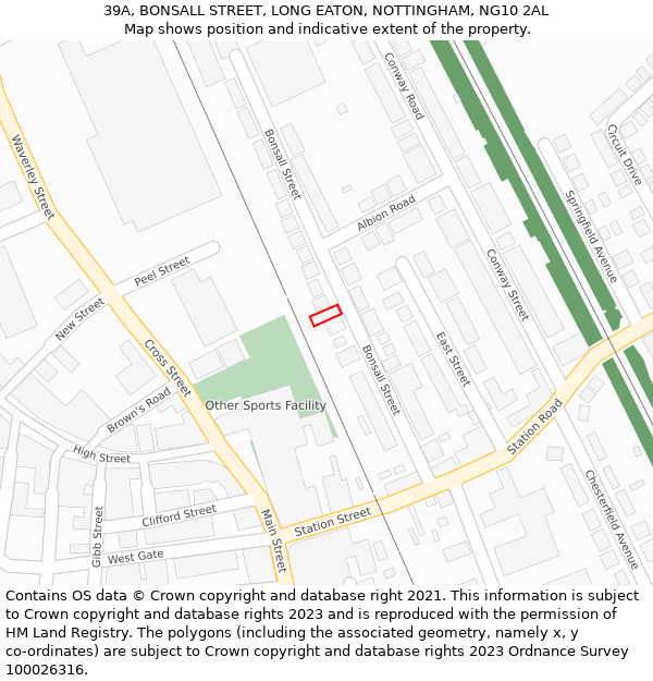 39A, BONSALL STREET, LONG EATON, NOTTINGHAM, NG10 2AL: Location map and indicative extent of plot