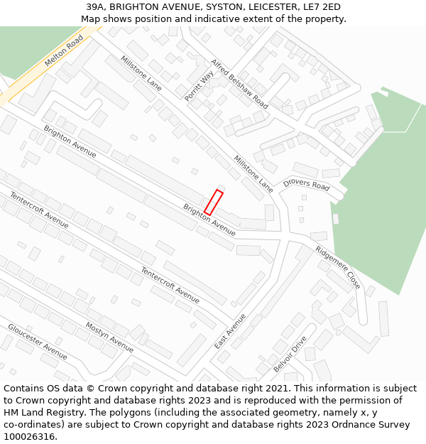 39A, BRIGHTON AVENUE, SYSTON, LEICESTER, LE7 2ED: Location map and indicative extent of plot