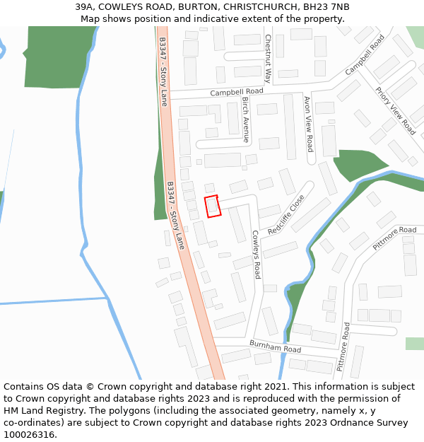 39A, COWLEYS ROAD, BURTON, CHRISTCHURCH, BH23 7NB: Location map and indicative extent of plot