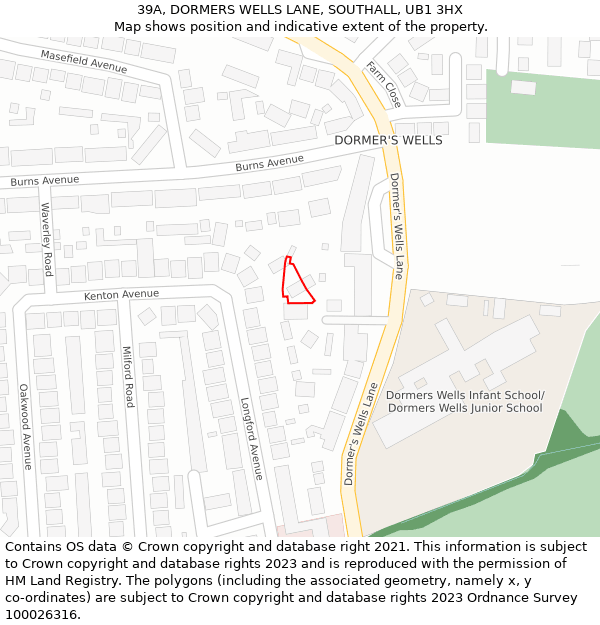 39A, DORMERS WELLS LANE, SOUTHALL, UB1 3HX: Location map and indicative extent of plot