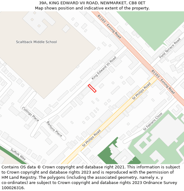 39A, KING EDWARD VII ROAD, NEWMARKET, CB8 0ET: Location map and indicative extent of plot