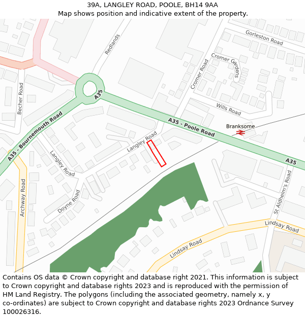 39A, LANGLEY ROAD, POOLE, BH14 9AA: Location map and indicative extent of plot