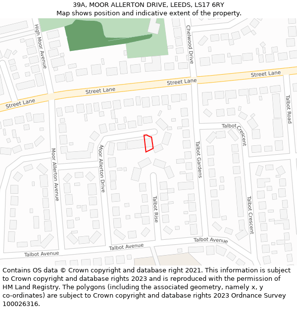 39A, MOOR ALLERTON DRIVE, LEEDS, LS17 6RY: Location map and indicative extent of plot