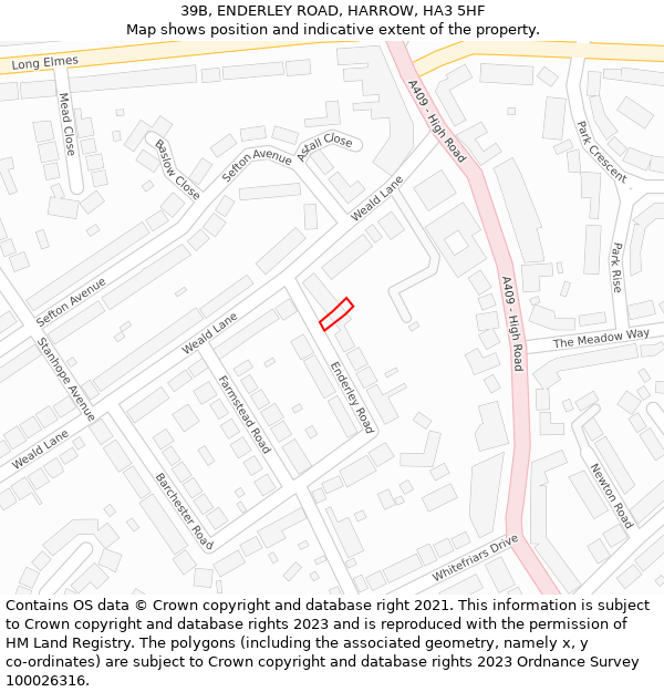 39B, ENDERLEY ROAD, HARROW, HA3 5HF: Location map and indicative extent of plot