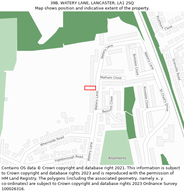 39B, WATERY LANE, LANCASTER, LA1 2SQ: Location map and indicative extent of plot