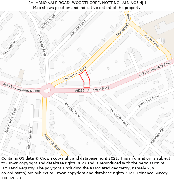 3A, ARNO VALE ROAD, WOODTHORPE, NOTTINGHAM, NG5 4JH: Location map and indicative extent of plot