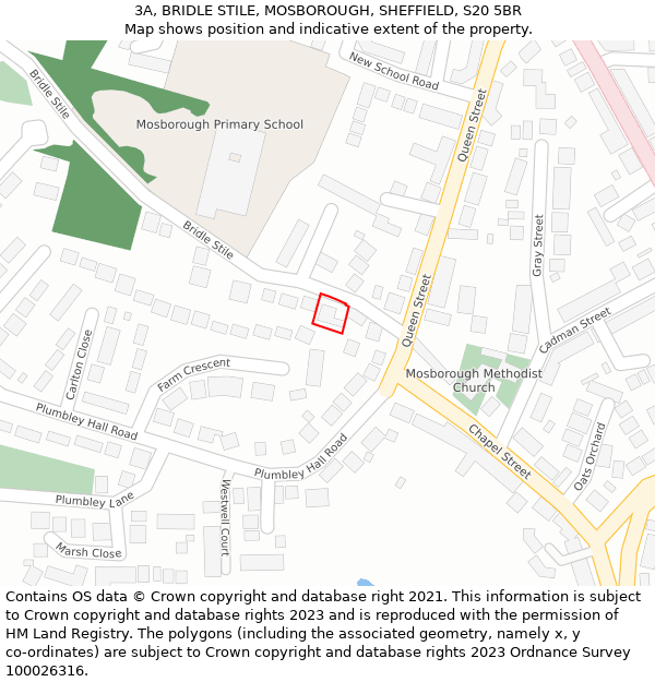 3A, BRIDLE STILE, MOSBOROUGH, SHEFFIELD, S20 5BR: Location map and indicative extent of plot