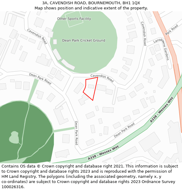 3A, CAVENDISH ROAD, BOURNEMOUTH, BH1 1QX: Location map and indicative extent of plot