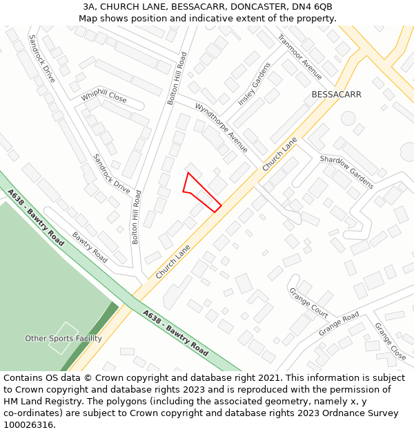 3A, CHURCH LANE, BESSACARR, DONCASTER, DN4 6QB: Location map and indicative extent of plot