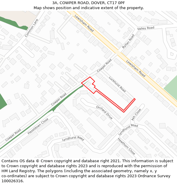 3A, COWPER ROAD, DOVER, CT17 0PF: Location map and indicative extent of plot