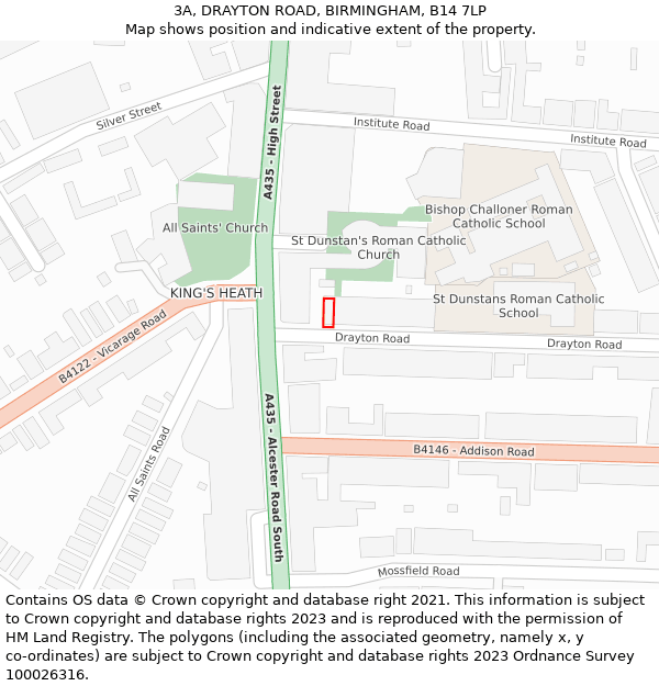 3A, DRAYTON ROAD, BIRMINGHAM, B14 7LP: Location map and indicative extent of plot