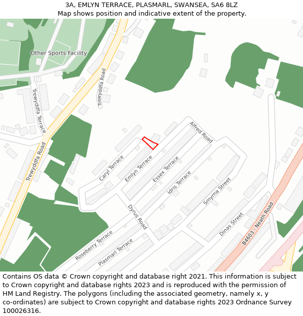 3A, EMLYN TERRACE, PLASMARL, SWANSEA, SA6 8LZ: Location map and indicative extent of plot