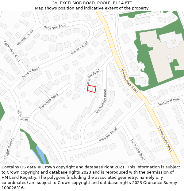 3A, EXCELSIOR ROAD, POOLE, BH14 8TT: Location map and indicative extent of plot