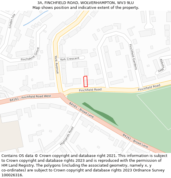 3A, FINCHFIELD ROAD, WOLVERHAMPTON, WV3 9LU: Location map and indicative extent of plot