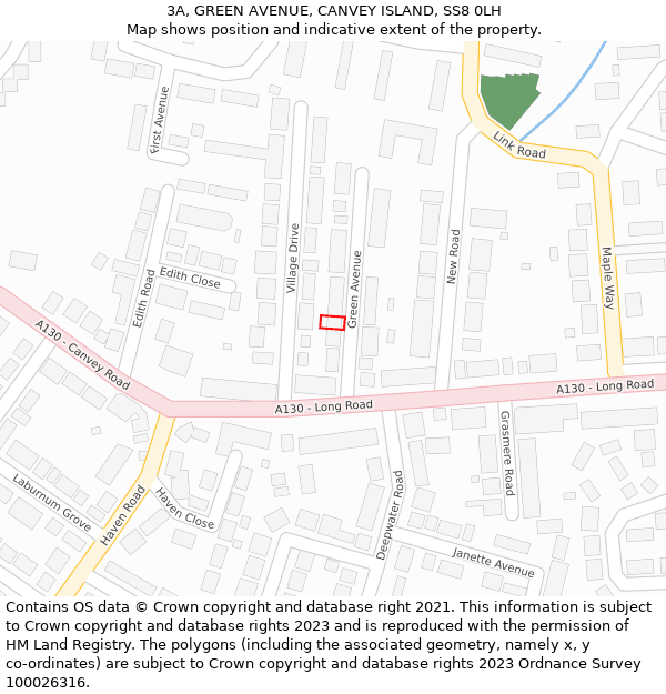 3A, GREEN AVENUE, CANVEY ISLAND, SS8 0LH: Location map and indicative extent of plot