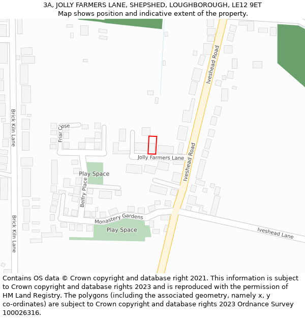 3A, JOLLY FARMERS LANE, SHEPSHED, LOUGHBOROUGH, LE12 9ET: Location map and indicative extent of plot