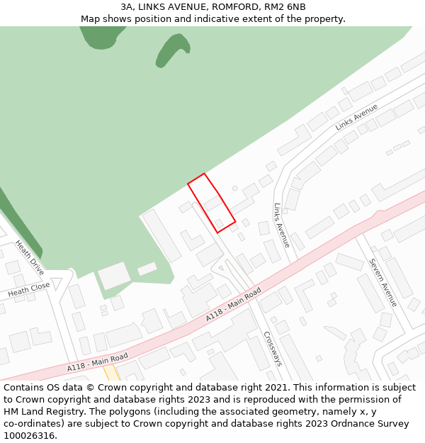 3A, LINKS AVENUE, ROMFORD, RM2 6NB: Location map and indicative extent of plot