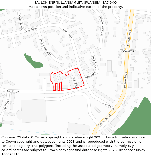 3A, LON ENFYS, LLANSAMLET, SWANSEA, SA7 9XQ: Location map and indicative extent of plot