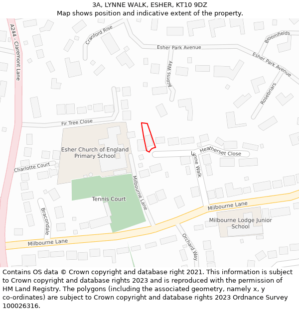 3A, LYNNE WALK, ESHER, KT10 9DZ: Location map and indicative extent of plot