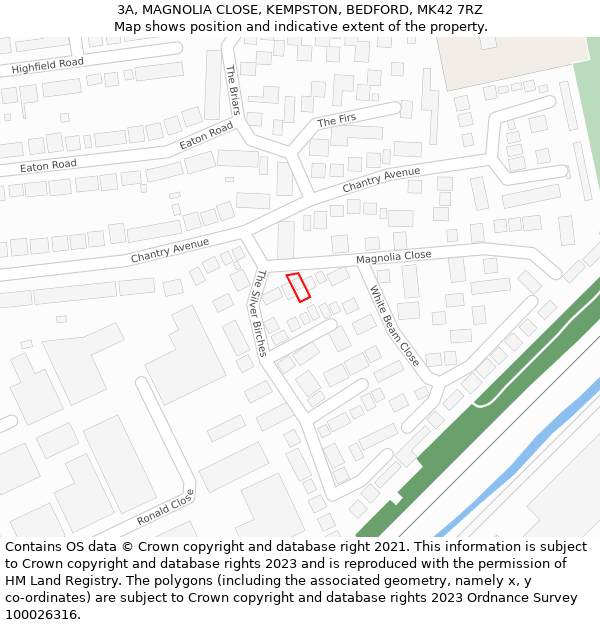 3A, MAGNOLIA CLOSE, KEMPSTON, BEDFORD, MK42 7RZ: Location map and indicative extent of plot