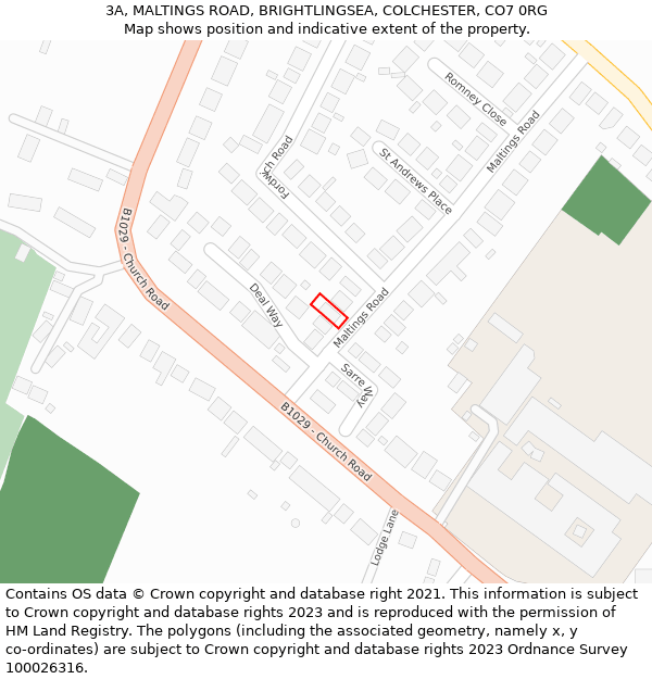 3A, MALTINGS ROAD, BRIGHTLINGSEA, COLCHESTER, CO7 0RG: Location map and indicative extent of plot