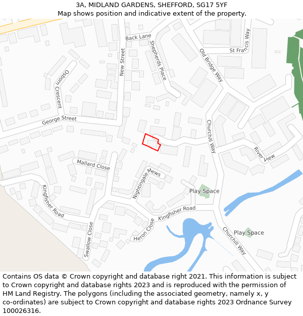 3A, MIDLAND GARDENS, SHEFFORD, SG17 5YF: Location map and indicative extent of plot