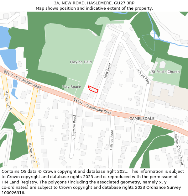 3A, NEW ROAD, HASLEMERE, GU27 3RP: Location map and indicative extent of plot