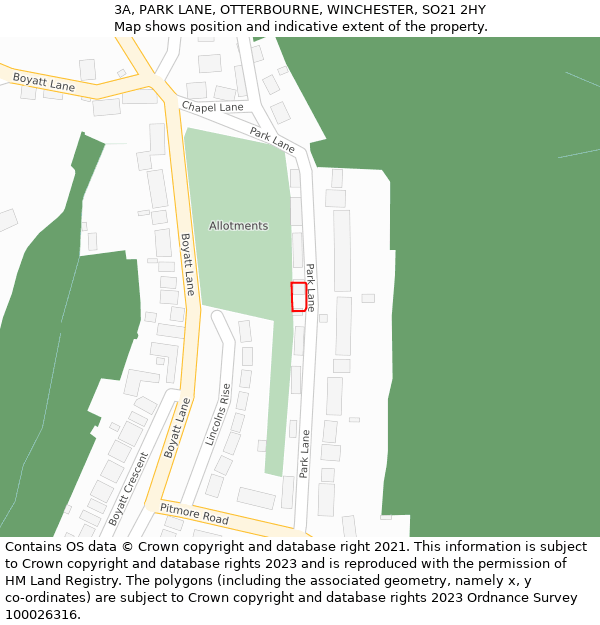 3A, PARK LANE, OTTERBOURNE, WINCHESTER, SO21 2HY: Location map and indicative extent of plot