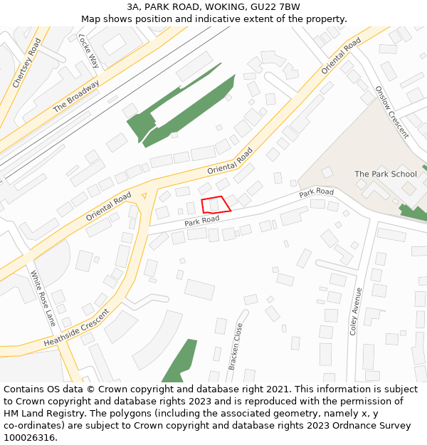 3A, PARK ROAD, WOKING, GU22 7BW: Location map and indicative extent of plot