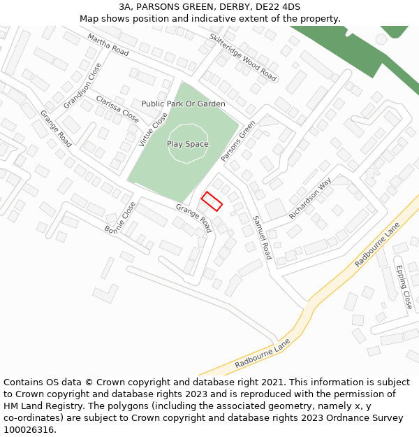 3A, PARSONS GREEN, DERBY, DE22 4DS: Location map and indicative extent of plot