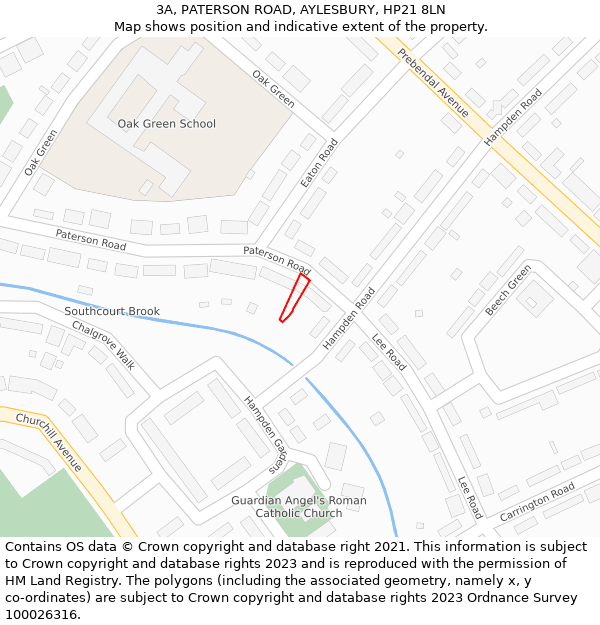 3A, PATERSON ROAD, AYLESBURY, HP21 8LN: Location map and indicative extent of plot