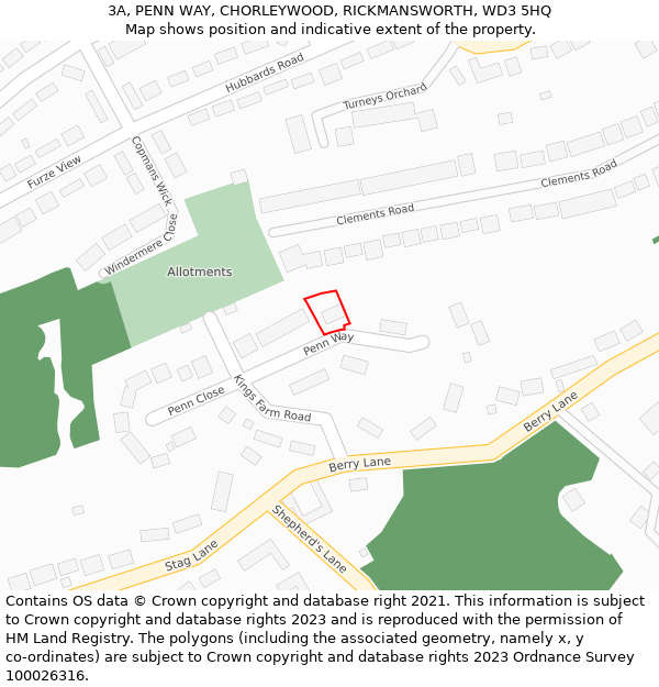 3A, PENN WAY, CHORLEYWOOD, RICKMANSWORTH, WD3 5HQ: Location map and indicative extent of plot
