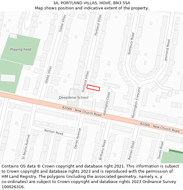 3A, PORTLAND VILLAS, HOVE, BN3 5SA: Location map and indicative extent of plot