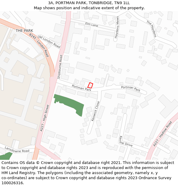 3A, PORTMAN PARK, TONBRIDGE, TN9 1LL: Location map and indicative extent of plot