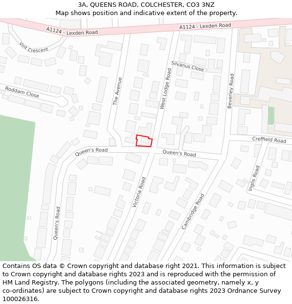 3A, QUEENS ROAD, COLCHESTER, CO3 3NZ: Location map and indicative extent of plot