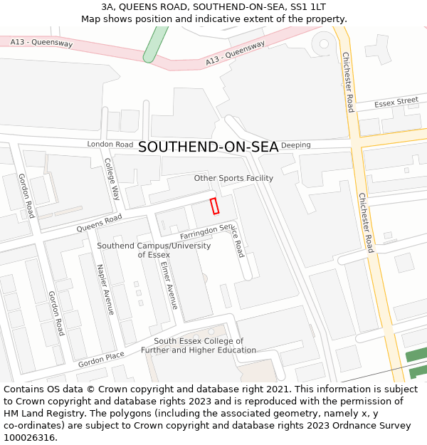 3A, QUEENS ROAD, SOUTHEND-ON-SEA, SS1 1LT: Location map and indicative extent of plot