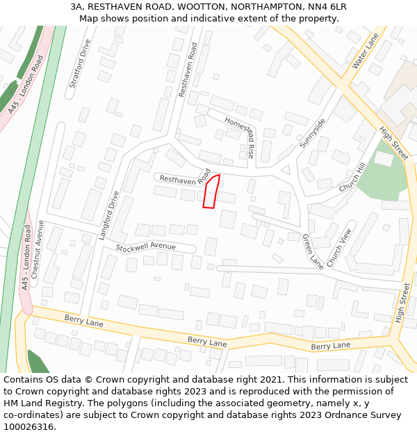 3A, RESTHAVEN ROAD, WOOTTON, NORTHAMPTON, NN4 6LR: Location map and indicative extent of plot